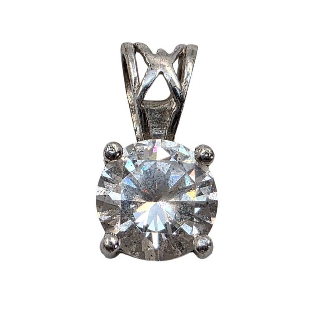 925 Sterling Silver Cubic Zirconia Round Solitaire Pendant Lattice Bail 1g
